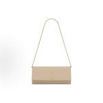 SAINT LAURENT YSL KATE GRAIN DE POUDRE Gold metal-finished chain shoulder bag for women in beige